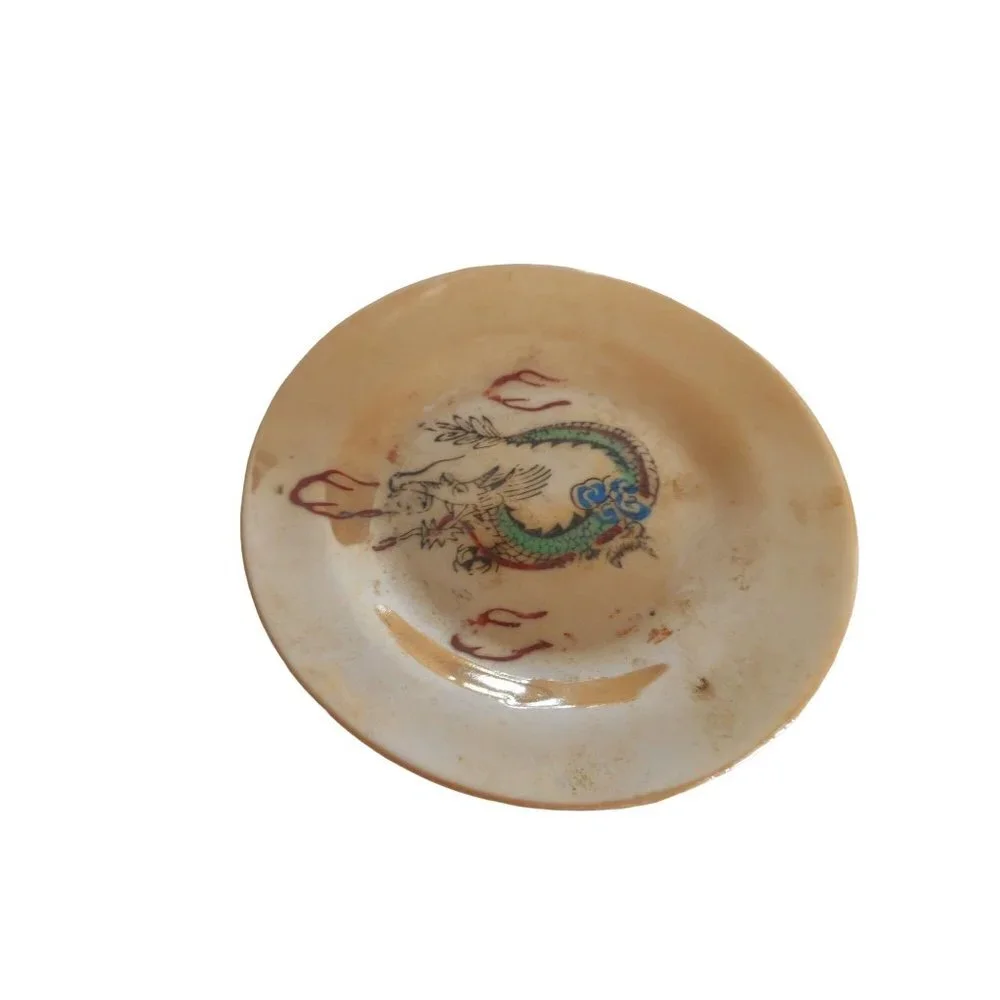 Vintage 10 piece Japan peach lusterware child's tea set with dragon - Picture 7 of 12